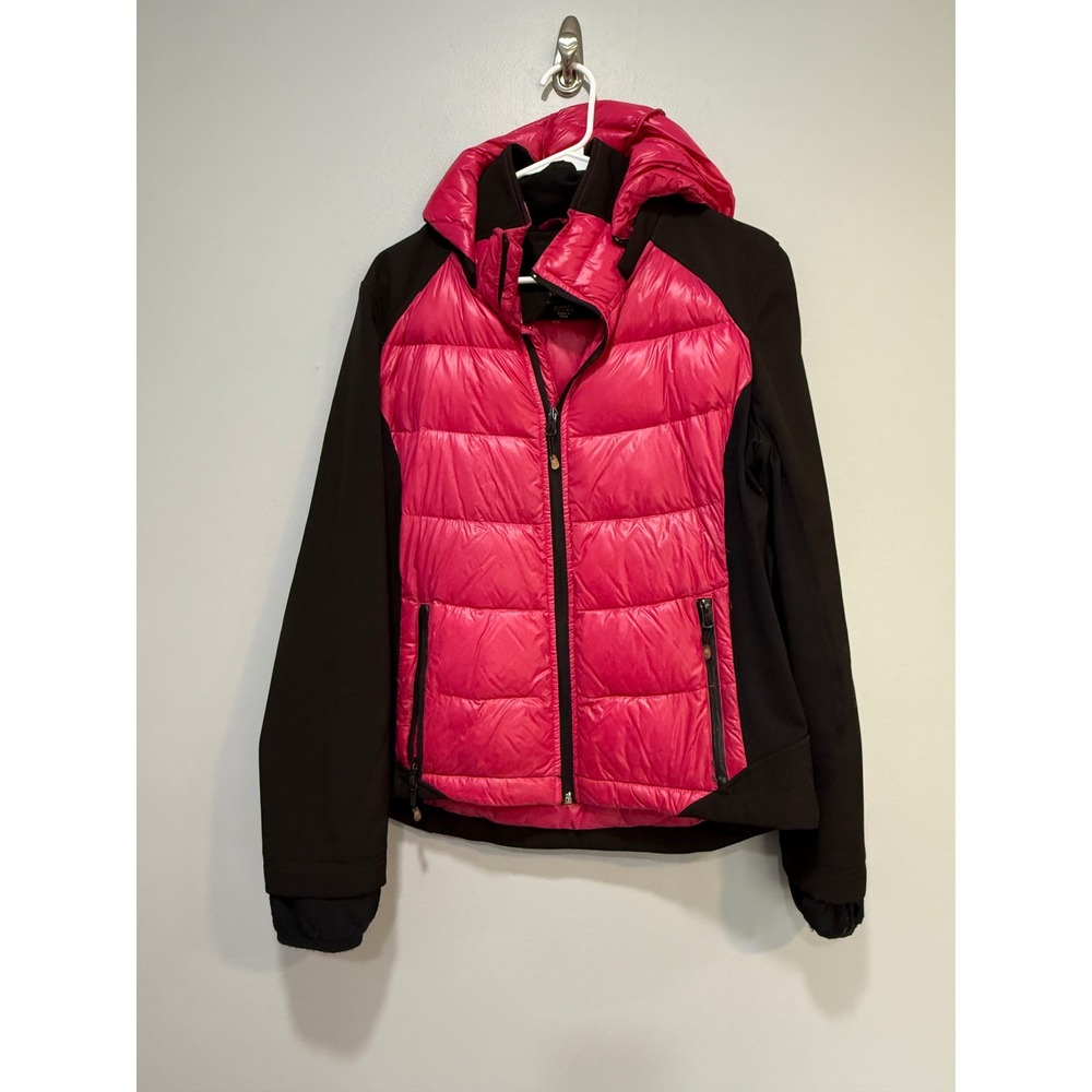 Halifax‎ Traders Womens down Puffer Jacket Hooded Pink Black Full Zip Size L